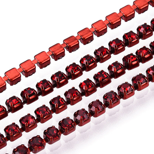 Rhinestone Cup Chain SS6.5 Dark Red 1 Yard