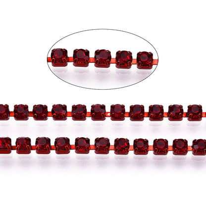 Rhinestone Cup Chain SS6.5 Dark Red 1 Yard