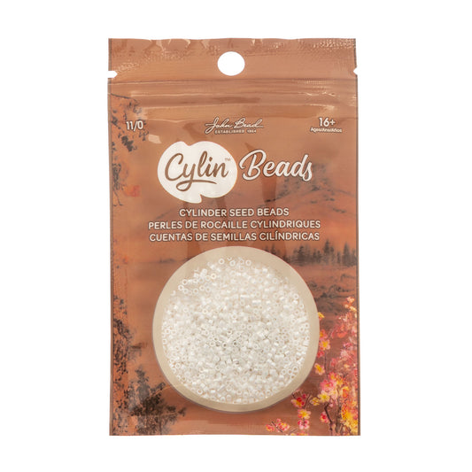 Cylin Bead 11/0 White Pearl AB - Alberta Bead Store