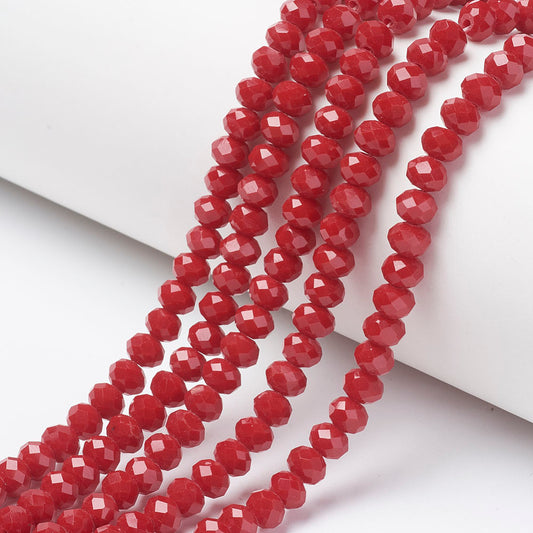 Glass Bead Faceted Rondelle Opaque Red 6x5mm