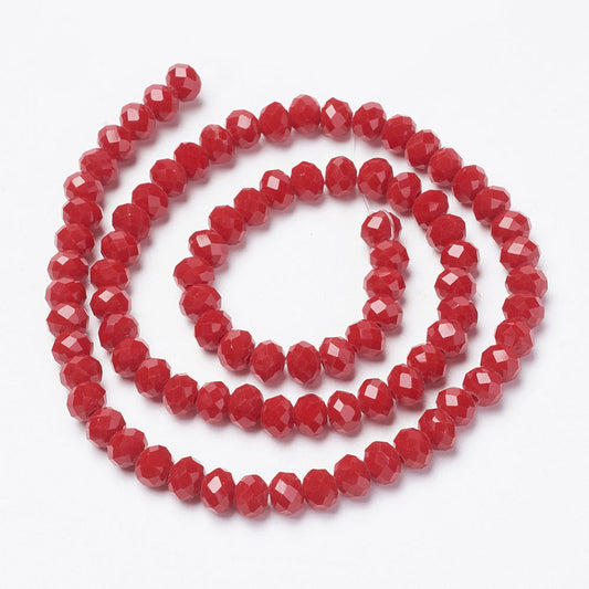 Glass Bead Faceted Rondelle Opaque Red 6x5mm