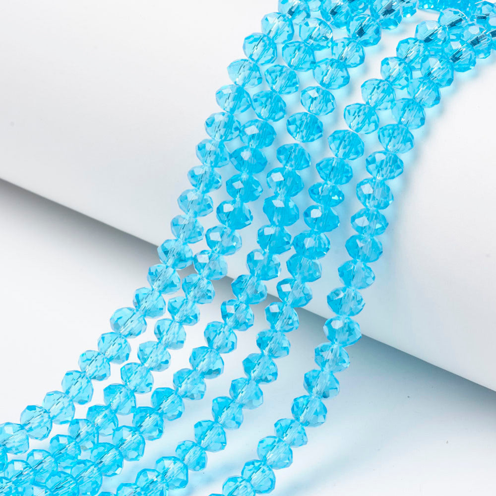 Glass Bead Faceted Rondelle Cyan 6x5mm