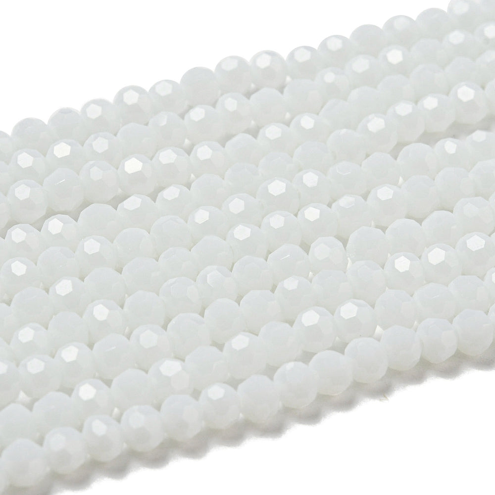 Glass Bead Faceted Opaque White 4MM