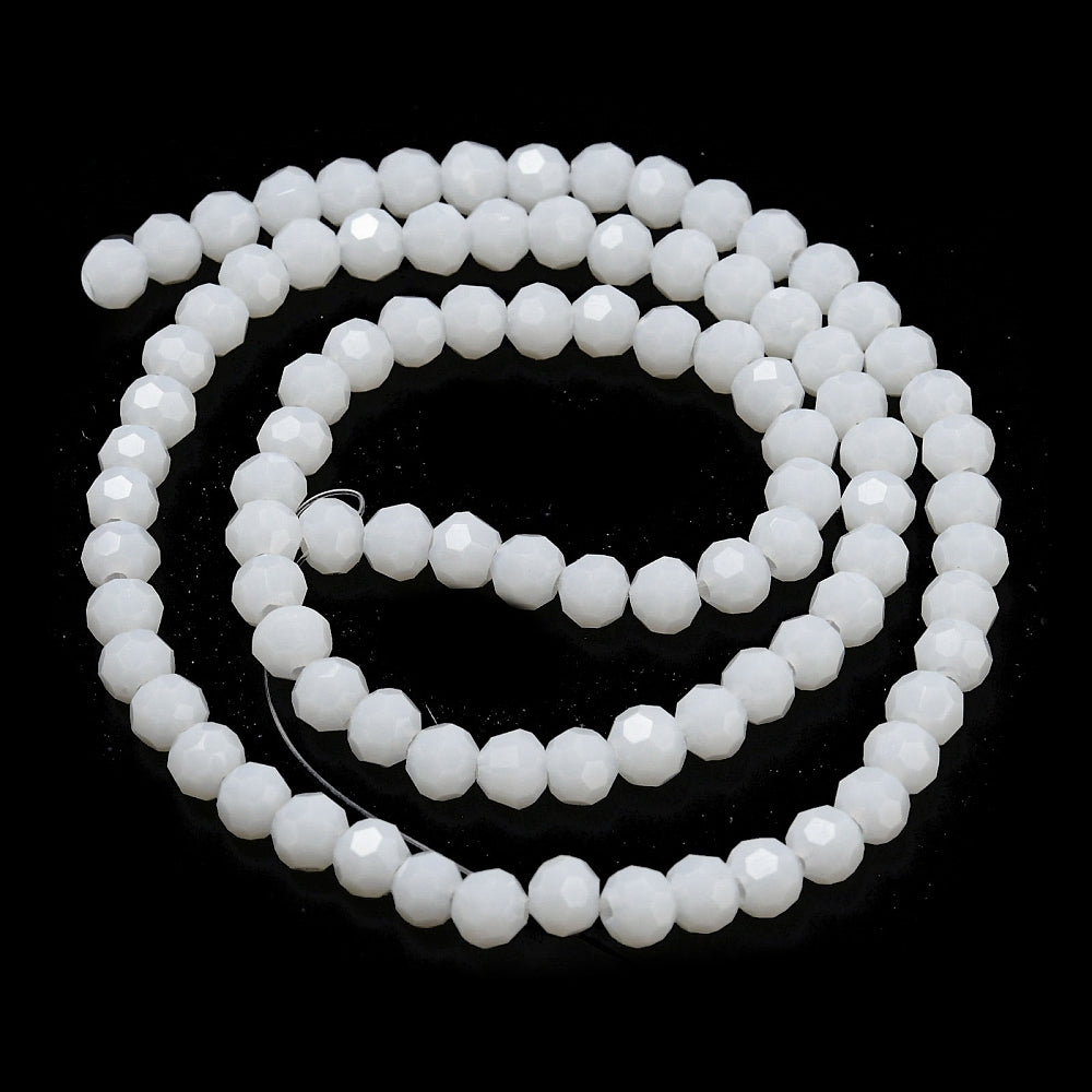 Glass Bead Faceted Opaque White 4MM