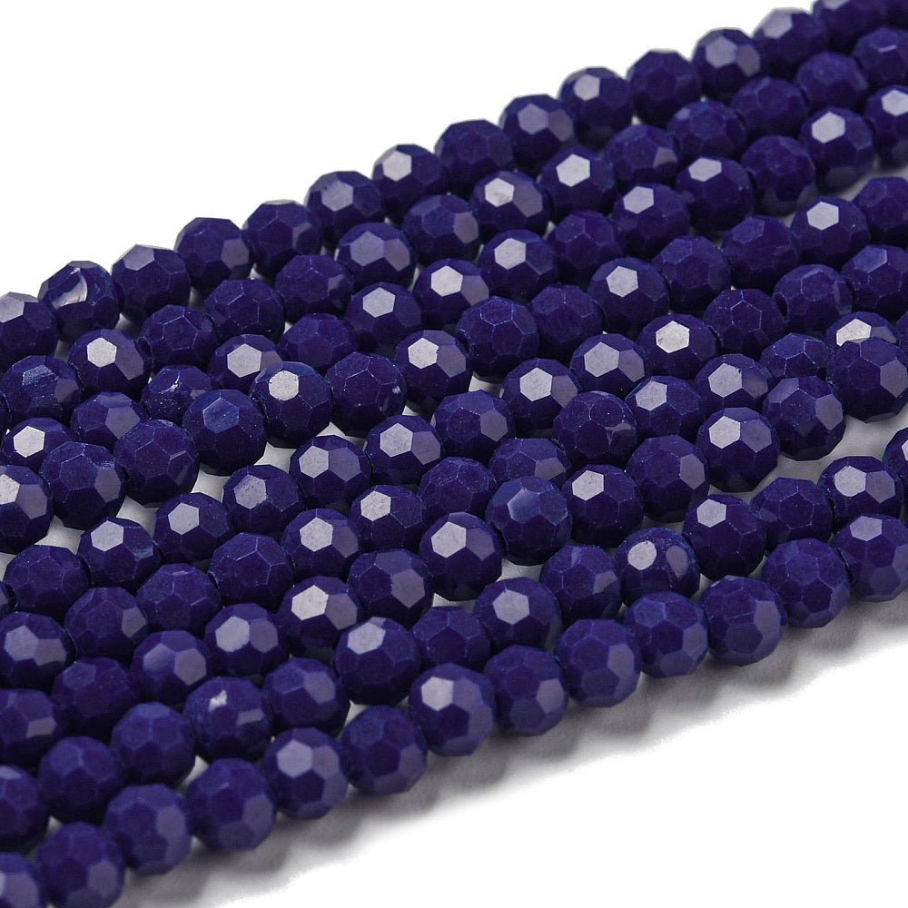 Glass Bead Round Faceted Opaque Marine Blue 4MM