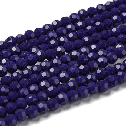 Glass Bead Round Faceted Opaque Marine Blue 4MM