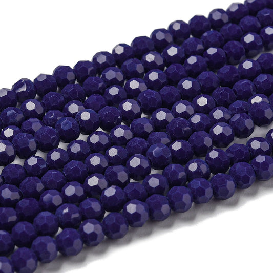 Glass Bead Round Faceted Opaque Marine Blue 4MM