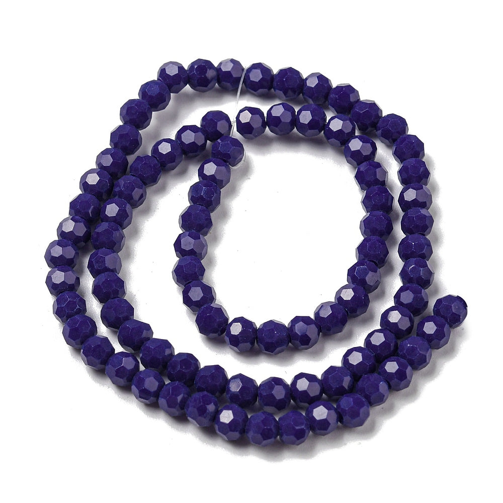 Glass Bead Round Faceted Opaque Marine Blue 4MM