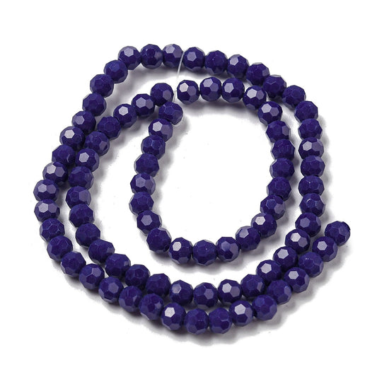 Glass Bead Round Faceted Opaque Marine Blue 4MM