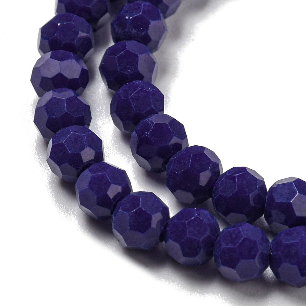 Glass Bead Round Faceted Opaque Marine Blue 4MM