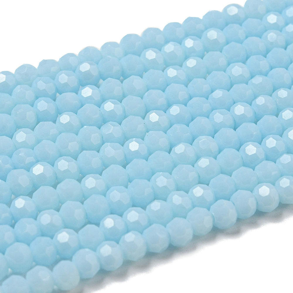 Glass Bead Round Faceted Opaque Cyan 4MM