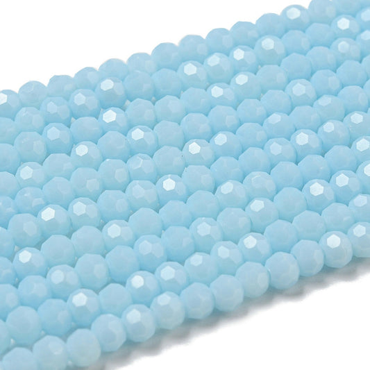 Glass Bead Round Faceted Opaque Cyan 4MM