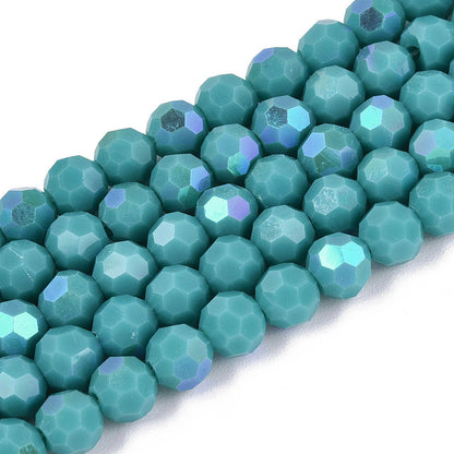 Glass Bead Round Faceted Rainbow Plated Dark Turquoise 6mm