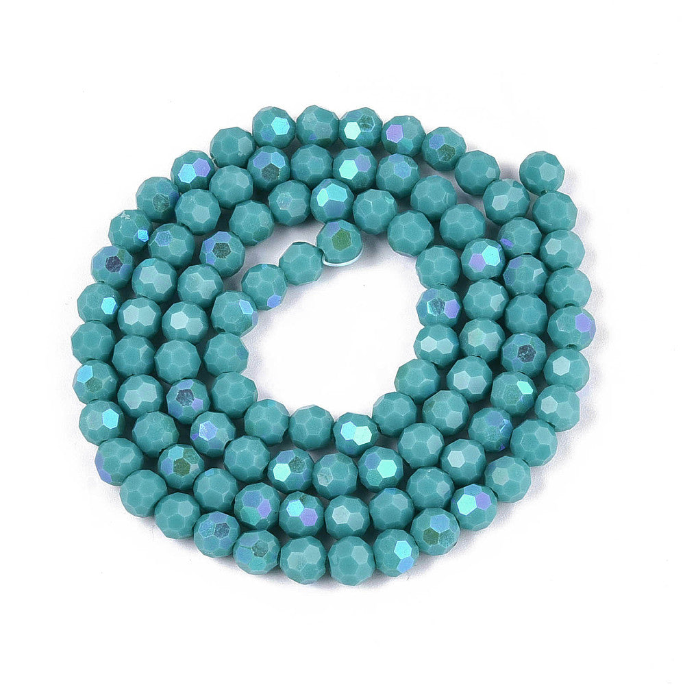 Glass Bead Round Faceted Rainbow Plated Dark Turquoise 6mm
