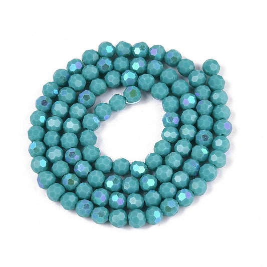 Glass Bead Round Faceted Rainbow Plated Dark Turquoise 6mm