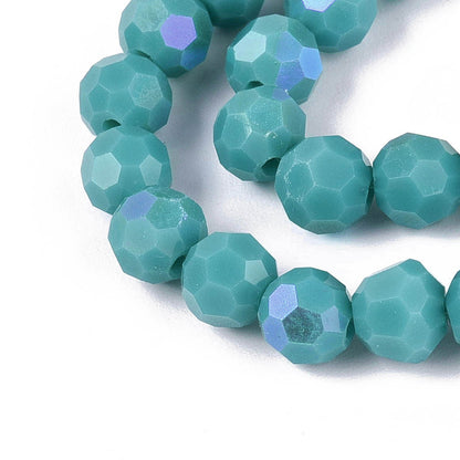 Glass Bead Round Faceted Rainbow Plated Dark Turquoise 6mm