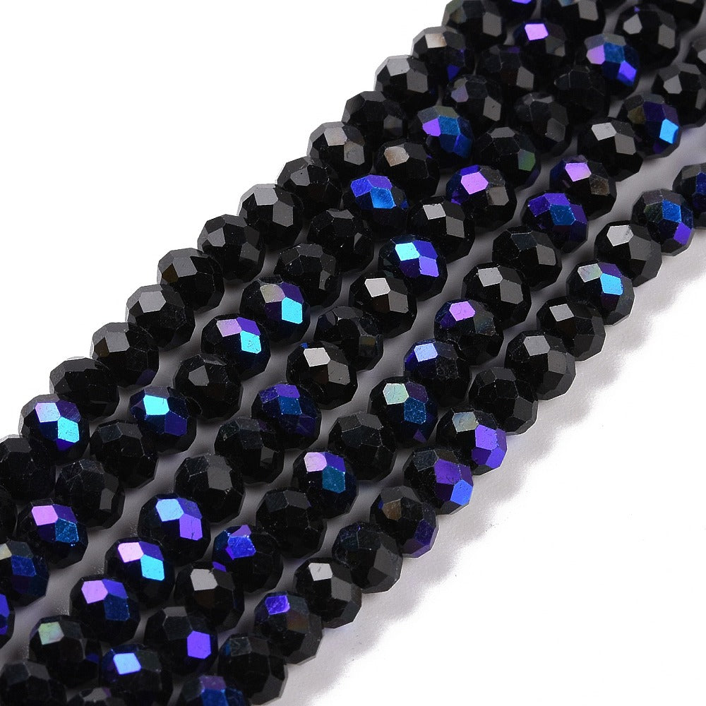 Glass Bead Rondelle Faceted Rainbow Plated Black 4x3mm