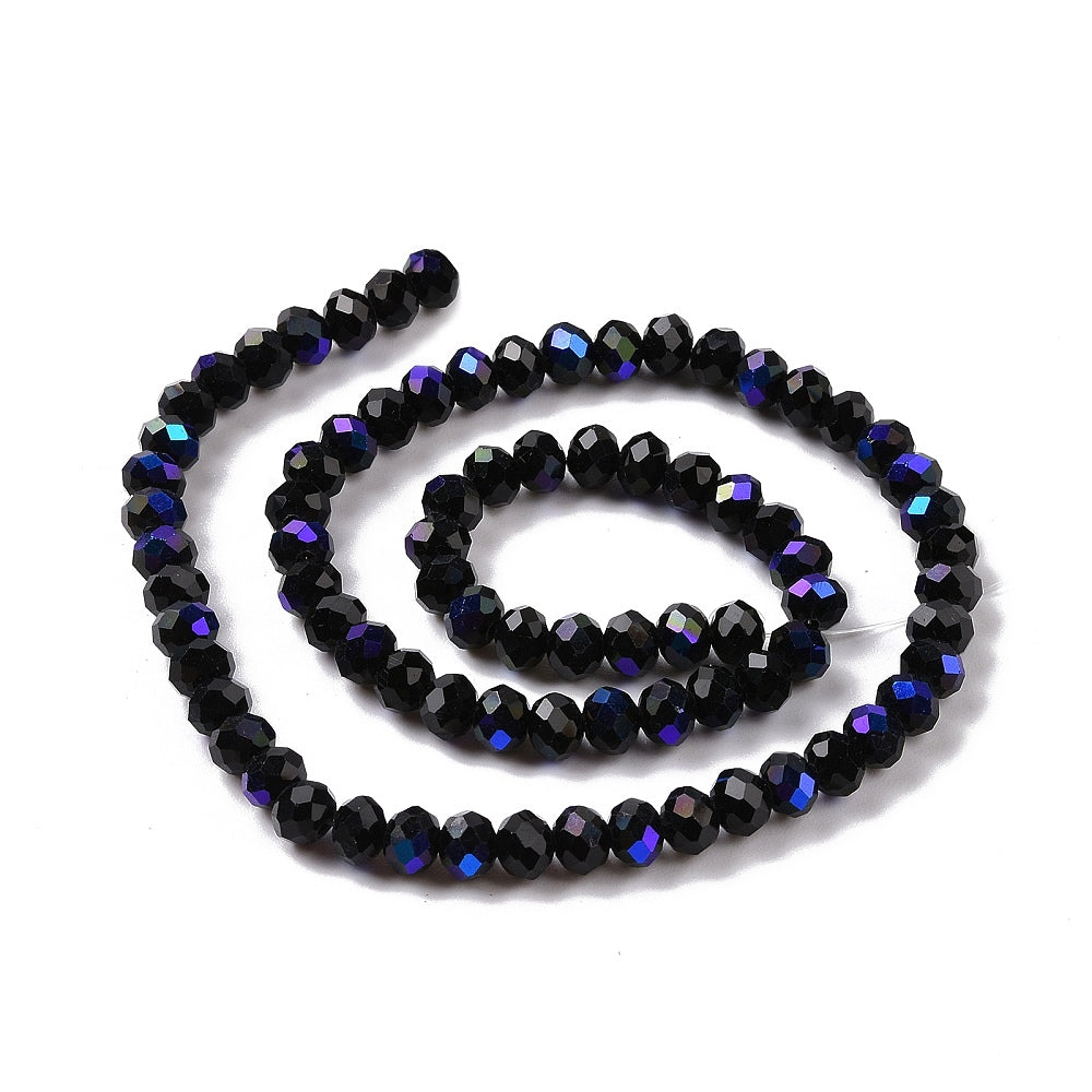 Glass Bead Rondelle Faceted Rainbow Plated Black 4x3mm