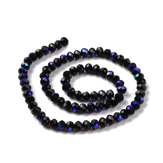 Glass Bead Rondelle Faceted Rainbow Plated Black 4x3mm
