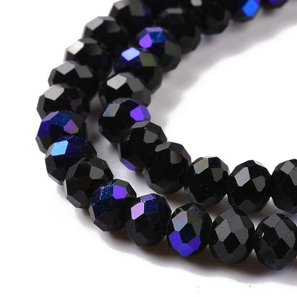 Glass Bead Rondelle Faceted Rainbow Plated Black 4x3mm