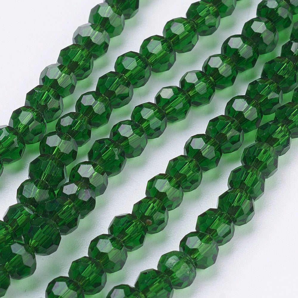 Glass Bead Faceted Round Green 4mm - Alberta Bead Store