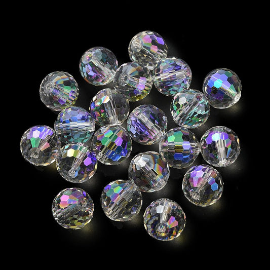 Glass Bead AB Color Plated Clear Faceted Round 10mm 1pc - Alberta Bead Store