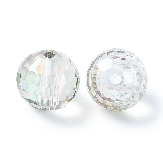 Glass Bead AB Color Plated Clear Faceted Round 10mm 1pc - Alberta Bead Store