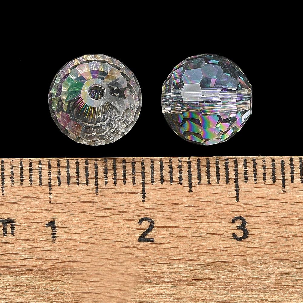 Glass Bead AB Color Plated Clear Faceted Round 10mm 1pc - Alberta Bead Store