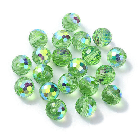 Glass Bead AB Color Plated Light Green Faceted Round 10mm 1pc - Alberta Bead Store