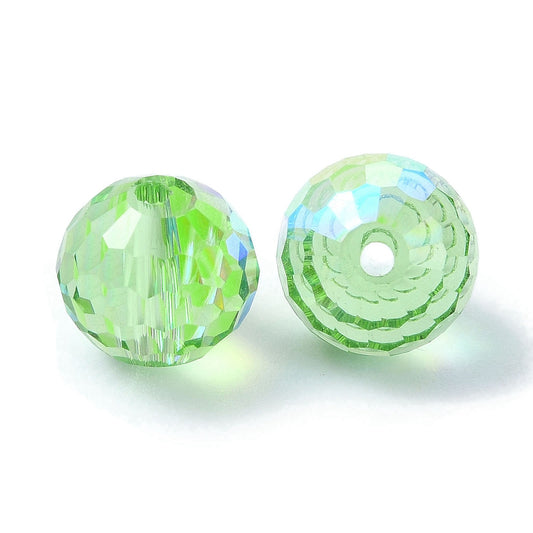 Glass Bead AB Color Plated Light Green Faceted Round 10mm 1pc - Alberta Bead Store