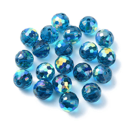 Glass Bead AB Color Plated Dodger Blue Faceted Round 10mm 1pc - Alberta Bead Store