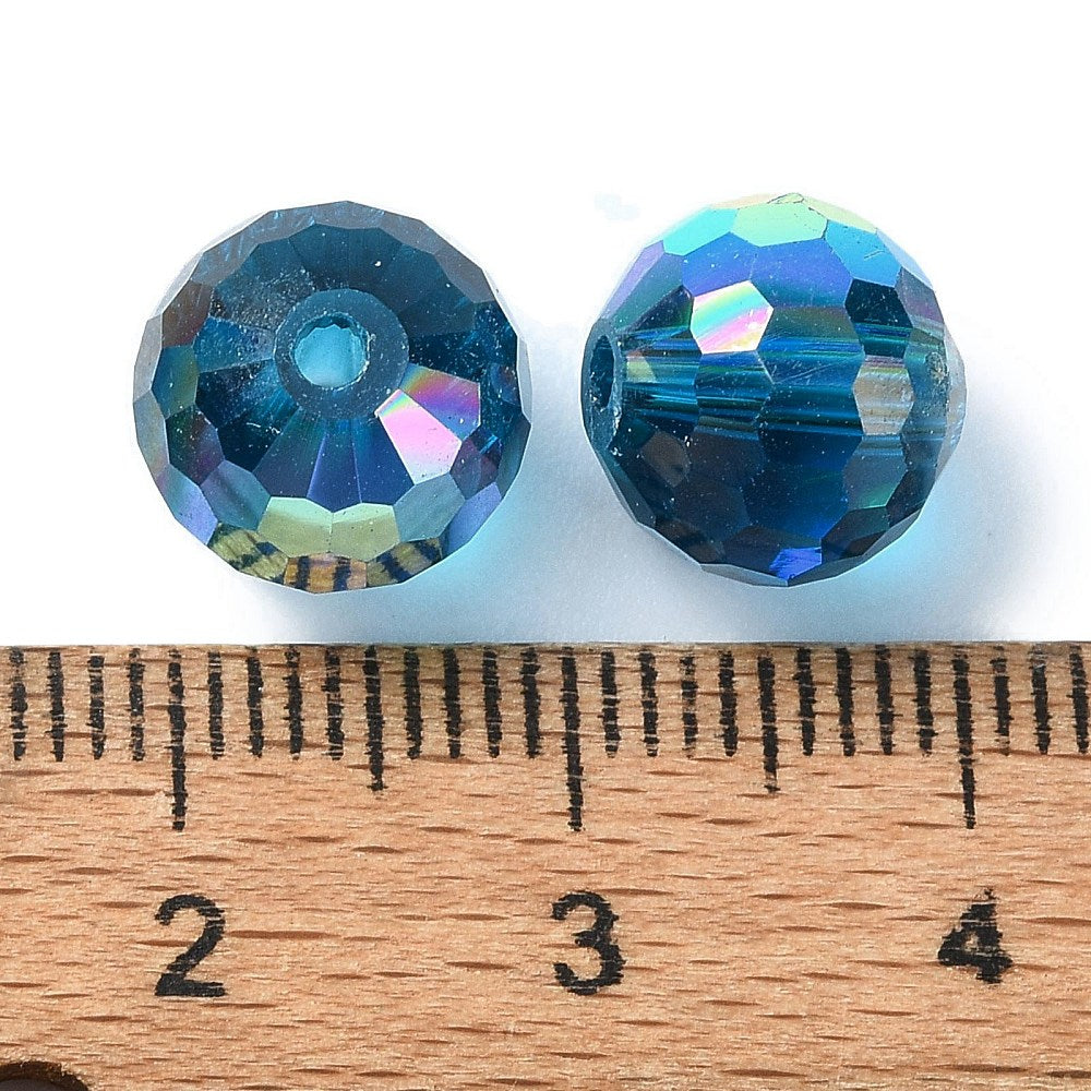 Glass Bead AB Color Plated Dodger Blue Faceted Round 10mm 1pc - Alberta Bead Store