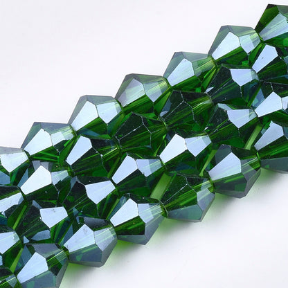 Glass Bead Bicone Pearl Luster Dark Green 6x5.5mm