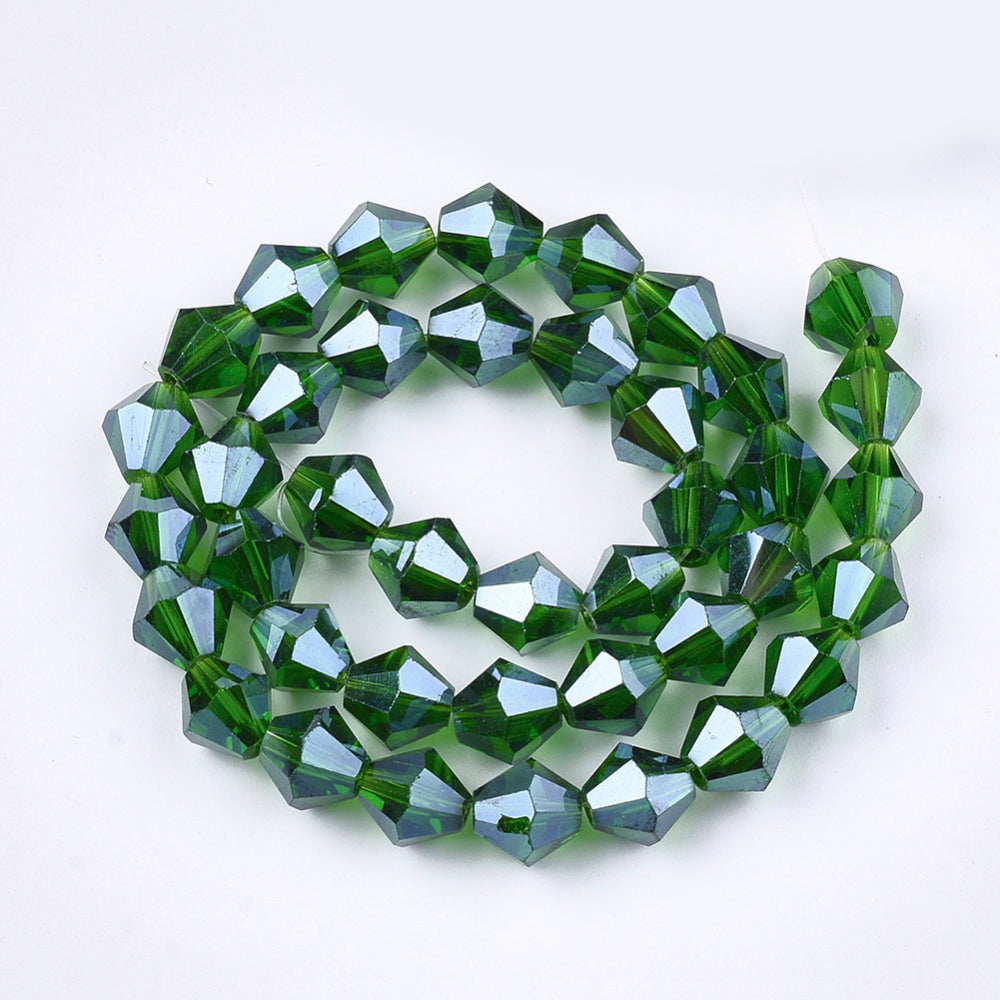 Glass Bead Bicone Pearl Luster Dark Green 6x5.5mm