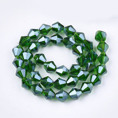 Glass Bead Bicone Pearl Luster Dark Green 6x5.5mm