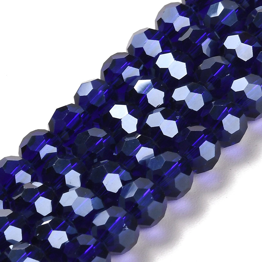 Glass Bead Faceted Pearl Luster Dark Blue 8MM