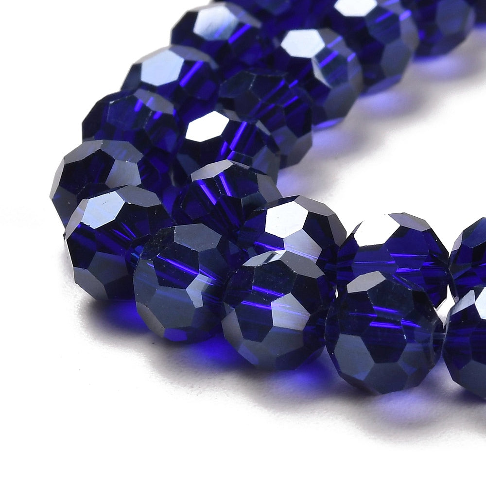 Glass Bead Faceted Pearl Luster Dark Blue 8MM