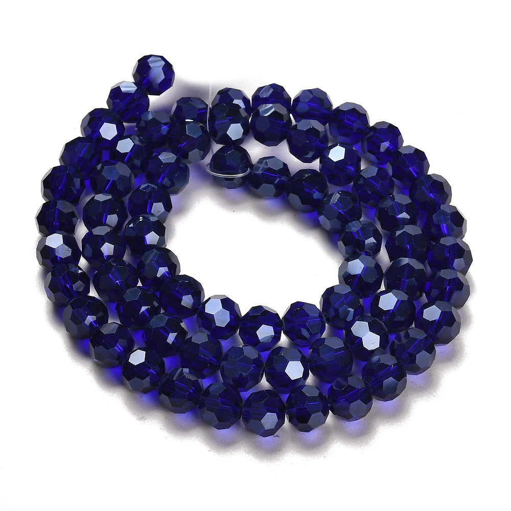 Glass Bead Faceted Pearl Luster Dark Blue 8MM