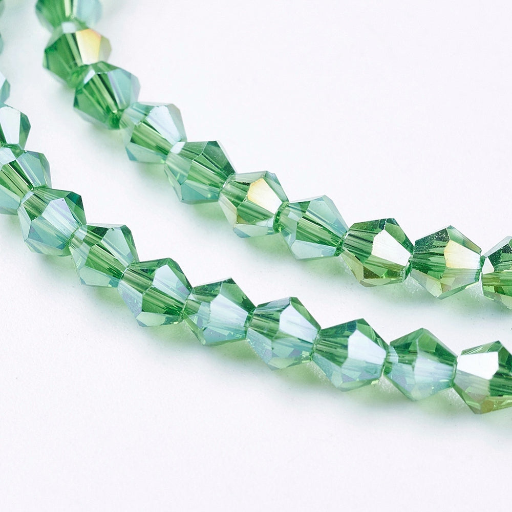 Glass Bead AB Color Plated Lime Green Faceted Bicone 4mm - Alberta Bead Store