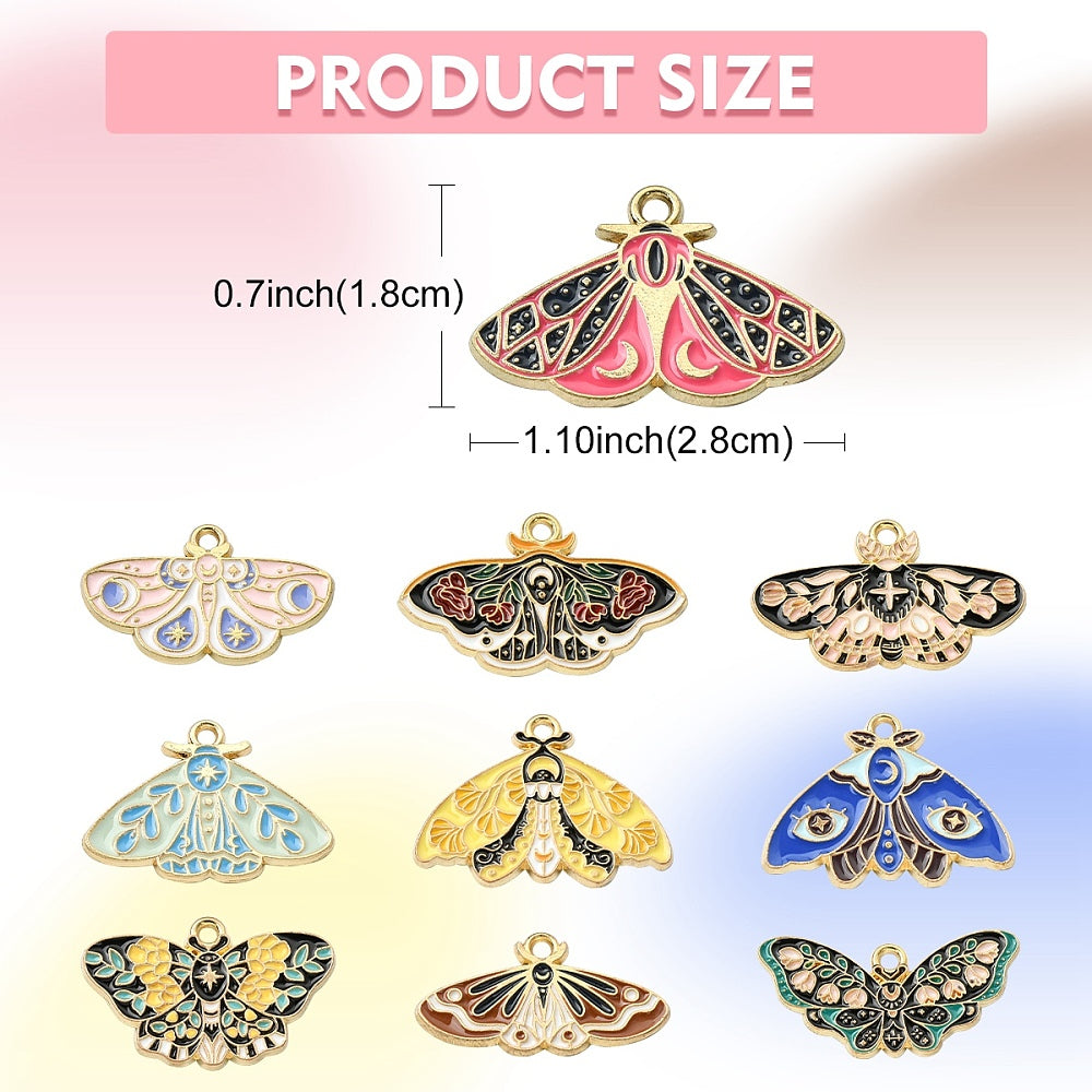 Enamel Charm Moth Mixed 10pc