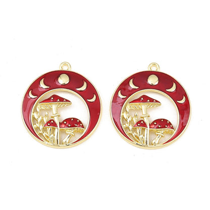 Enamel Charm Mushroom Moon 3pc