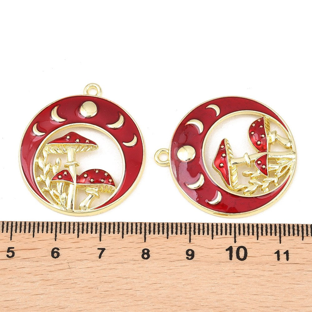 Enamel Charm Mushroom Moon 3pc