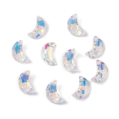 Glass Pendant Moon Electroplated Back AB Plated  20x13x6mm