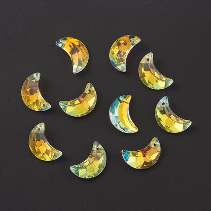 Glass Pendant Moon Electroplated Back AB Plated  20x13x6mm