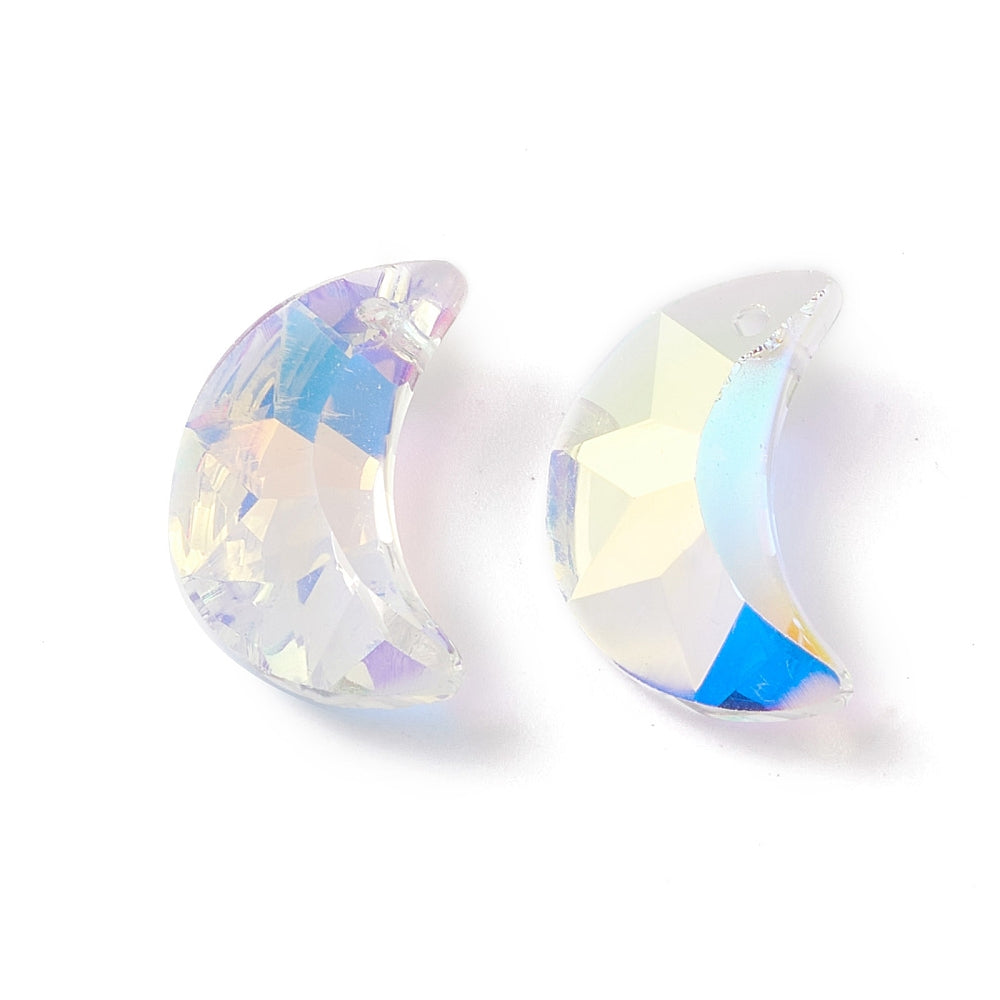 Glass Pendant Moon Electroplated Back AB Plated  20x13x6mm