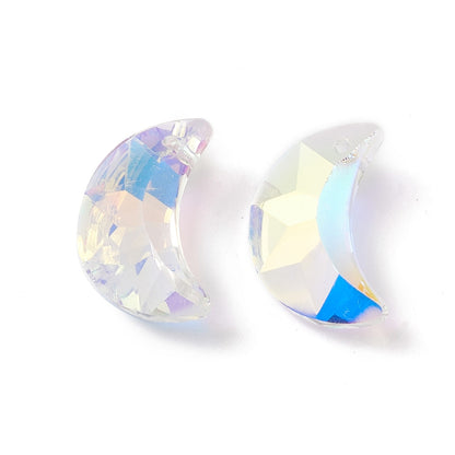Glass Pendant Moon Electroplated Back AB Plated  20x13x6mm
