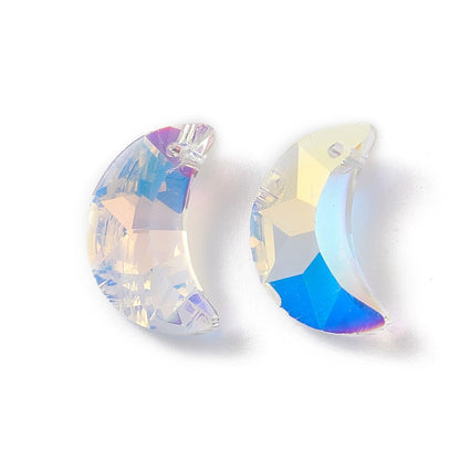 Glass Pendant Moon Electroplated Back AB Plated  20x13x6mm
