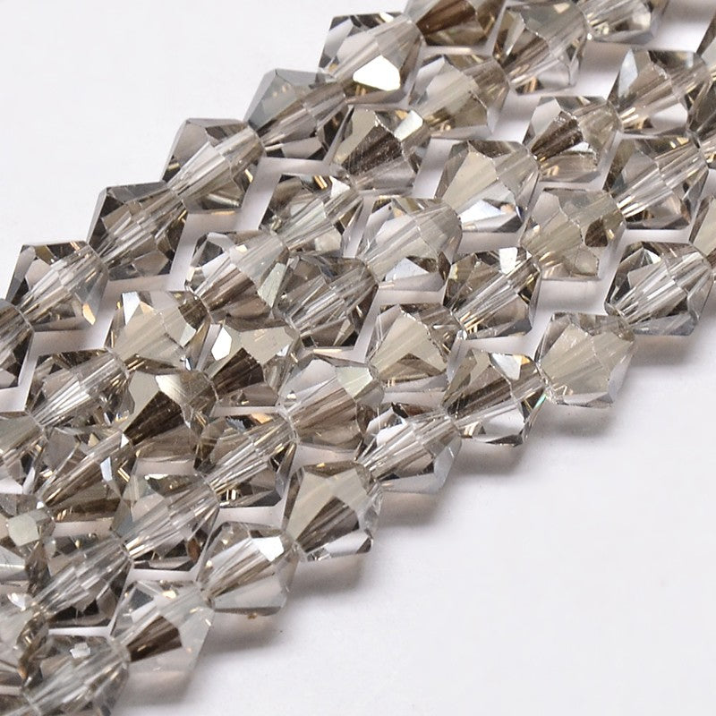 Glass Bead Imitation Austrian Crystal Light Grey Faceted Bicone 4mm - Alberta Bead Store