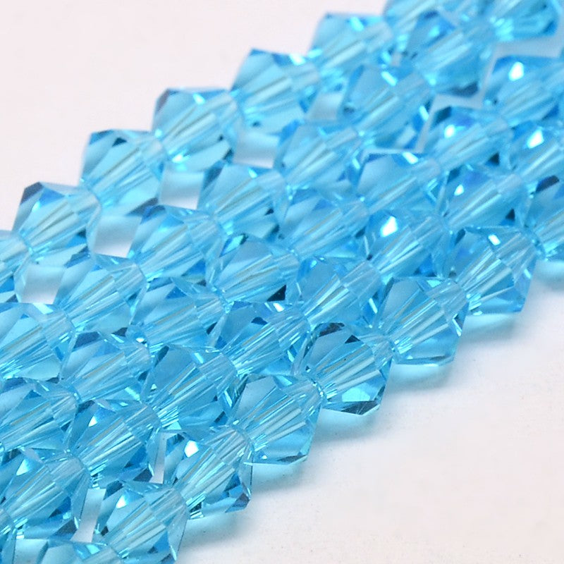 Glass Bead Imitation Austrian Crystal Deep Sky Blue Faceted Bicone 4mm - Alberta Bead Store