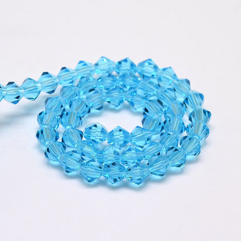 Glass Bead Imitation Austrian Crystal Deep Sky Blue Faceted Bicone 4mm - Alberta Bead Store